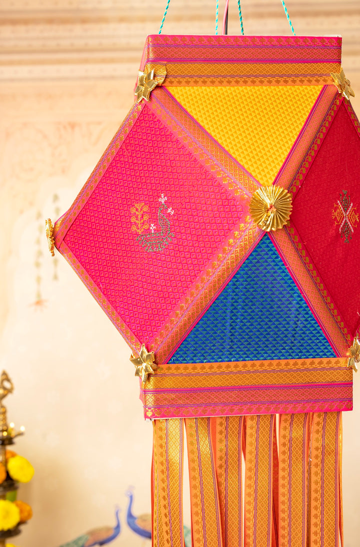 Bahurangi Khun Fabric Diwali Kandil - Multicolour Silk Kandil