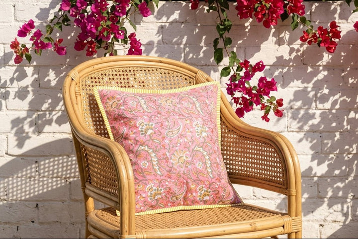 block print pink cushion cover - kari by kriti