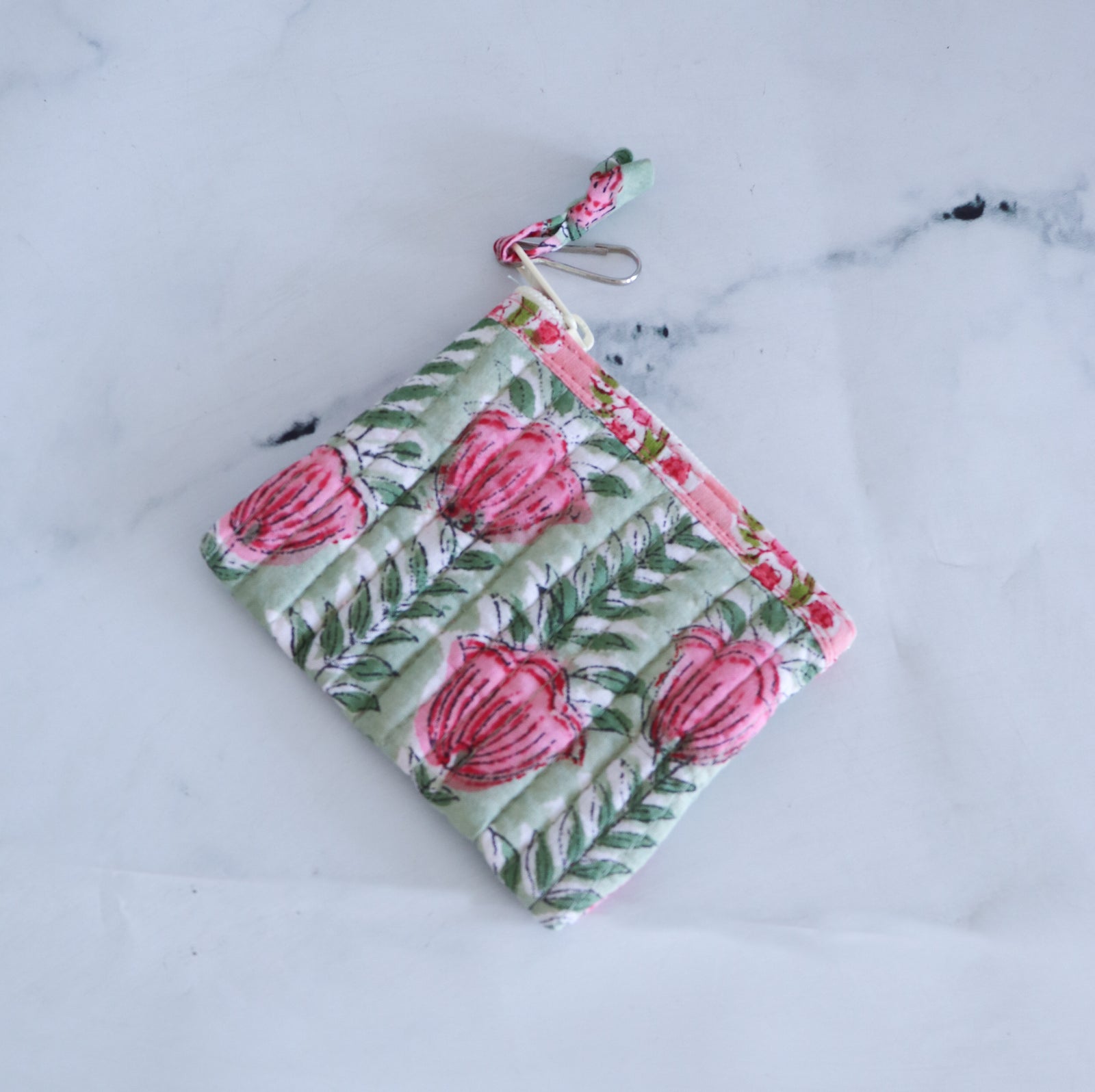 Block print quilted mini keychain wallets in bulk set
