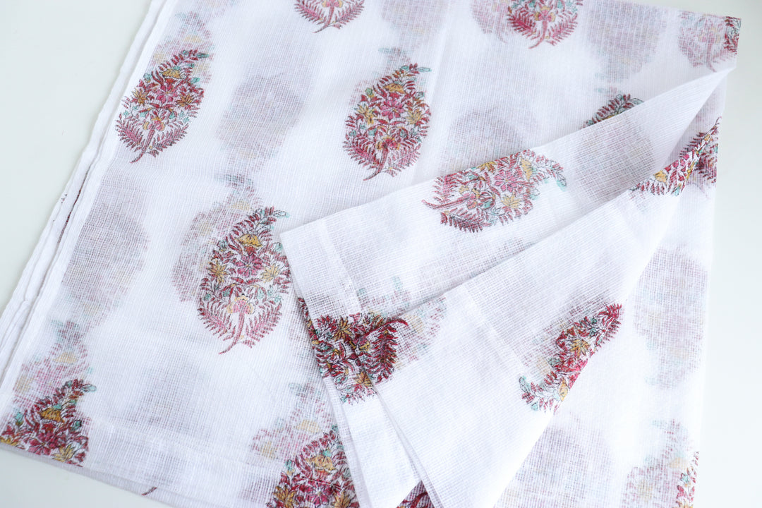 Colourful paisley boota block print sheer curtain in Kota cotton
