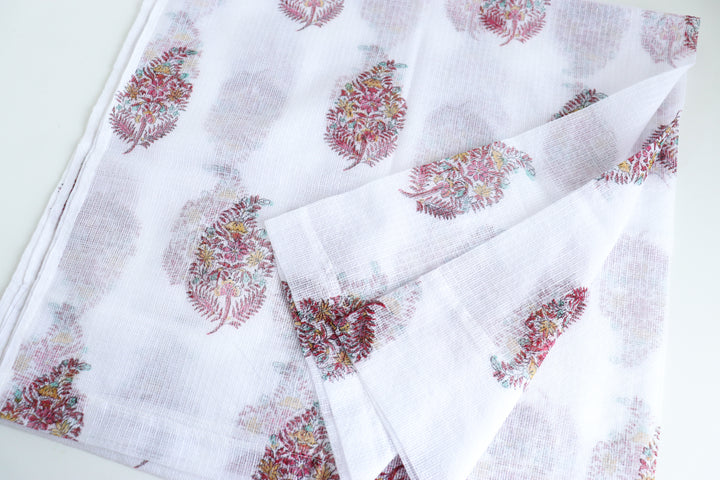 Colourful paisley boota block print sheer curtain in Kota cotton
