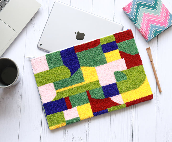 Punch needle embroidered iPad sleeve with cityscape design 12 inch on sale
