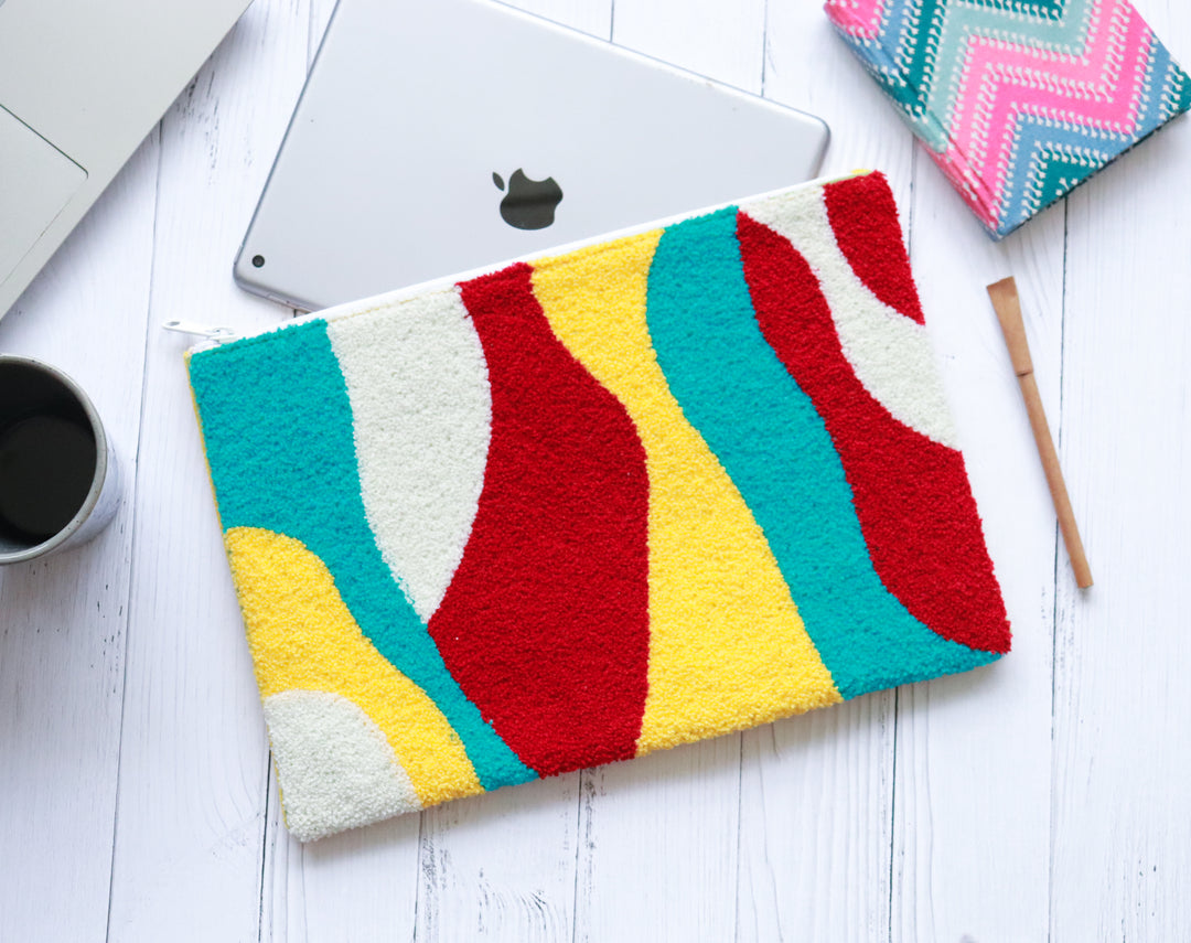 Punch needle embroidered iPad sleeve with groovy graphics 12 inch on sale
