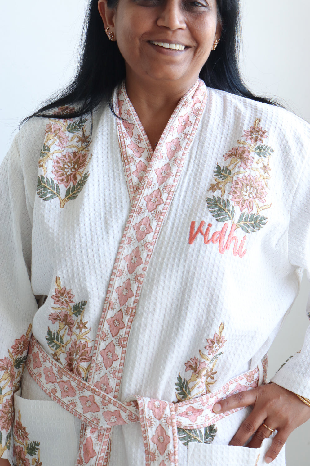 Personalised waffle robe and utility pouch gift set for women
