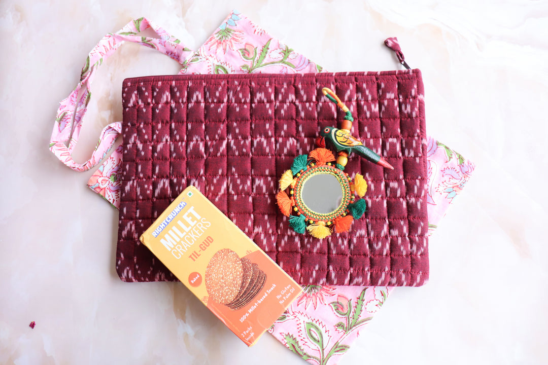 Gift bag Iris with handmade block print accessories, thank you and birthday gift by Kari by Kriti

