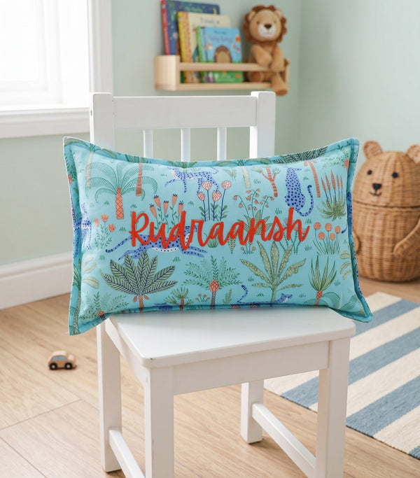 jungle safari pillow ith name kari by kriti