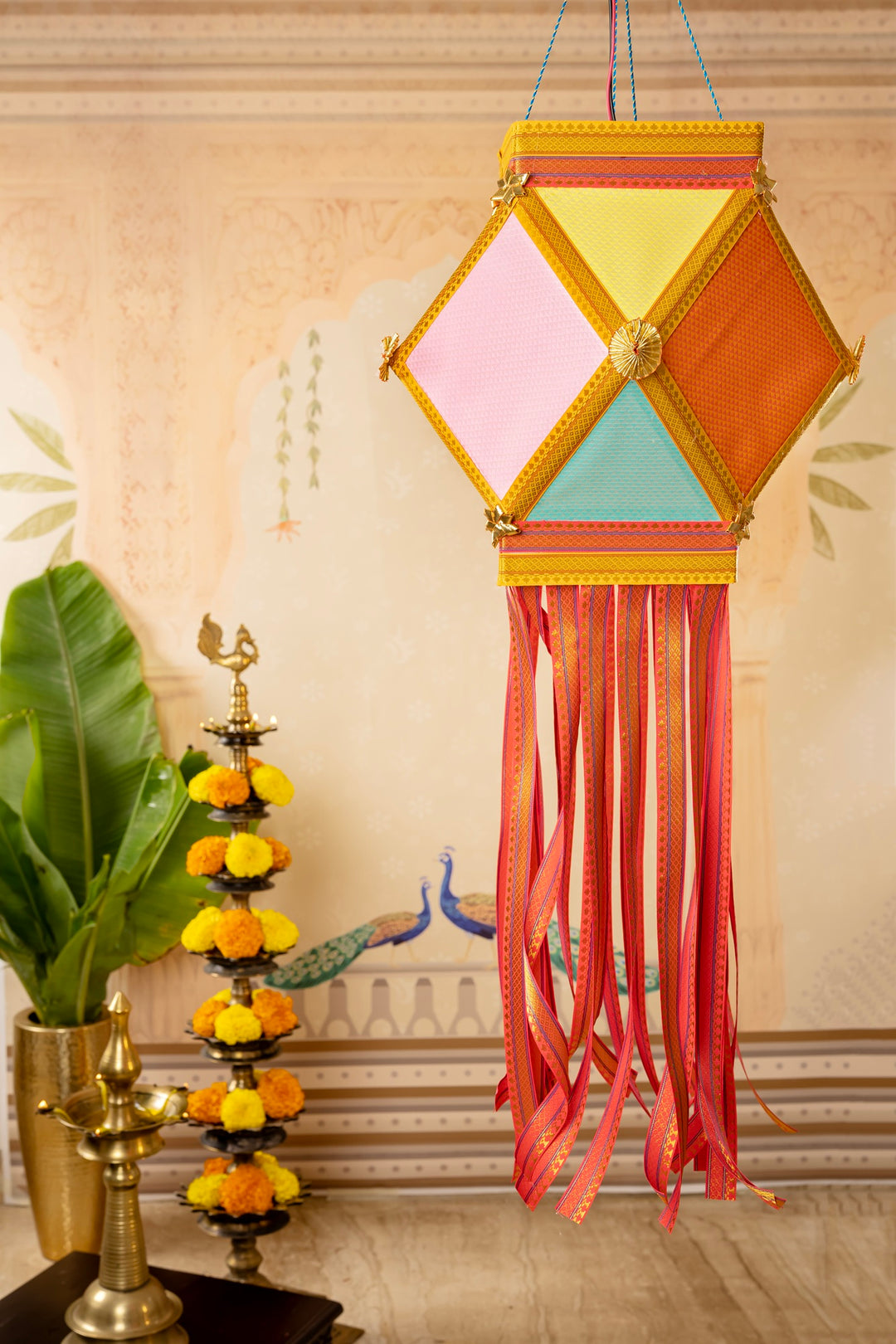 Bahurangi Pastel Khun Fabric Diwali Kandil - Multicolour Silk Kandil