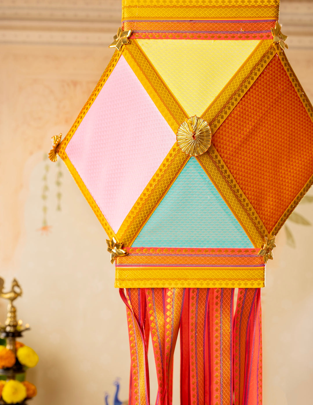Bahurangi Pastel Khun Fabric Diwali Kandil - Multicolour Silk Kandil