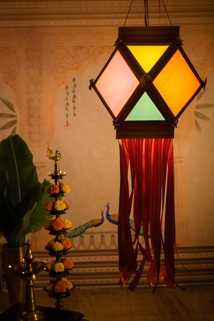 Bahurangi Pastel Khun Fabric Diwali Kandil - Multicolour Silk Kandil
