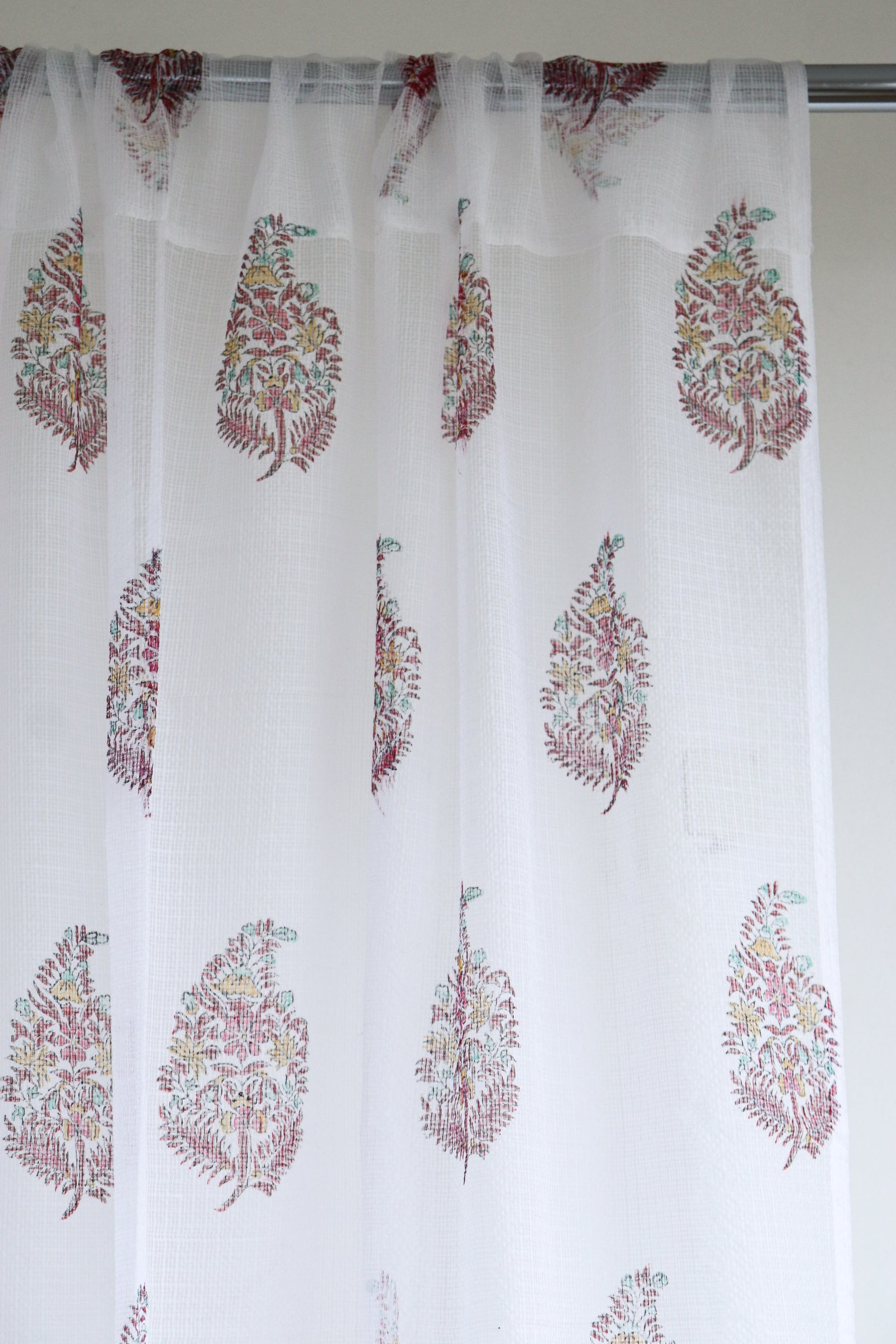 Colourful paisley boota block print sheer curtain in Kota cotton
