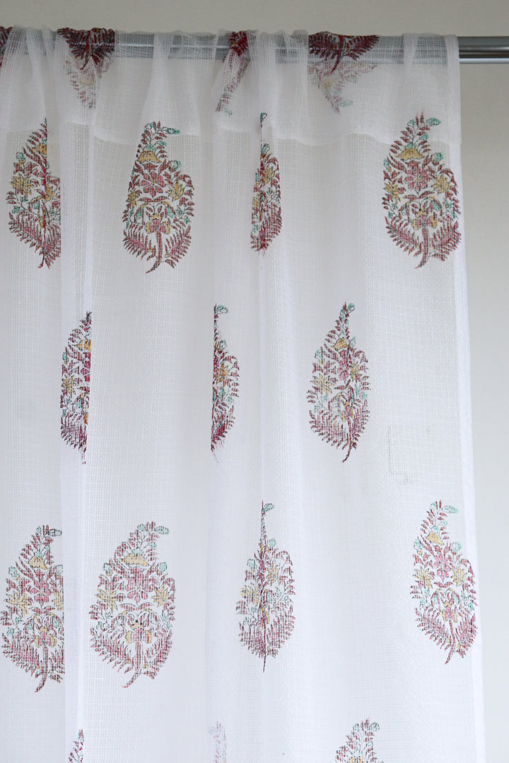 Colourful paisley boota block print sheer curtain in Kota cotton
