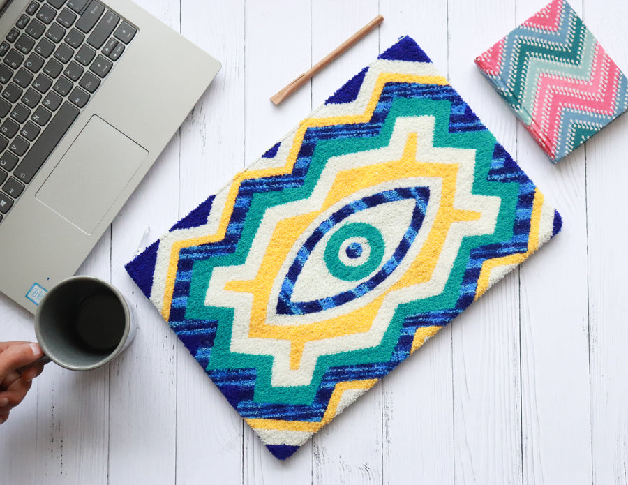 Punch needle embroidered evil eye iPad sleeve 12 inch on sale
