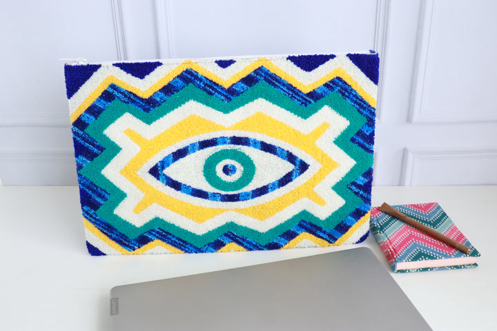 Punch needle embroidered evil eye iPad sleeve 12 inch on sale

