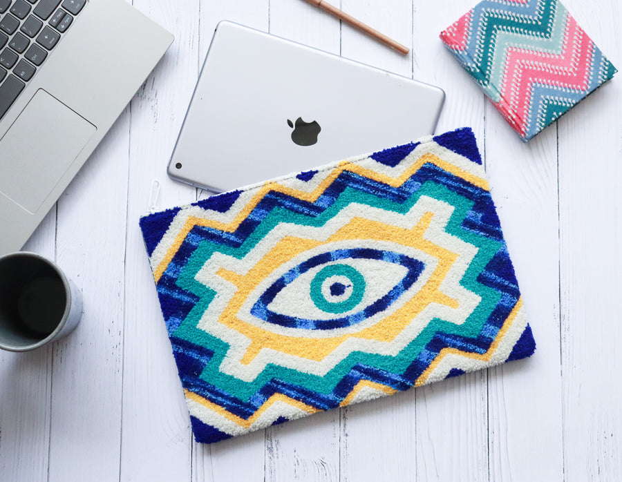 Punch needle embroidered evil eye iPad sleeve 12 inch on sale

