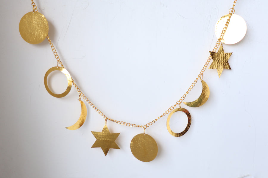 Handcrafted antique gold hammered metal toran Luna door hanging
