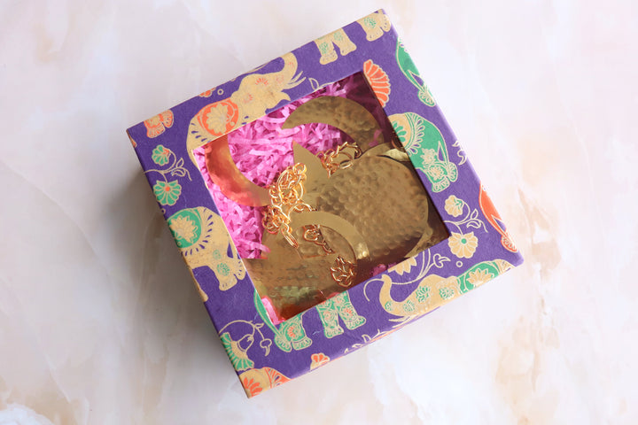 Handcrafted antique gold hammered metal toran Luna door hanging
