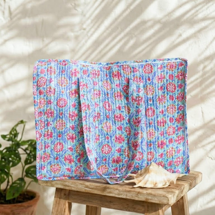 XL Quilted Tote Bag - Multicolour Block Print