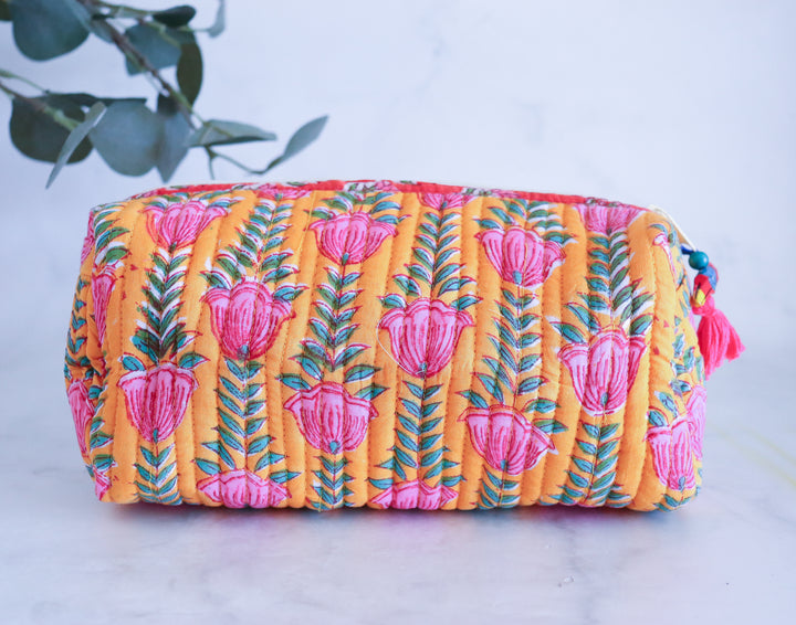 Personalized medium block print makeup bag with embroidered name
