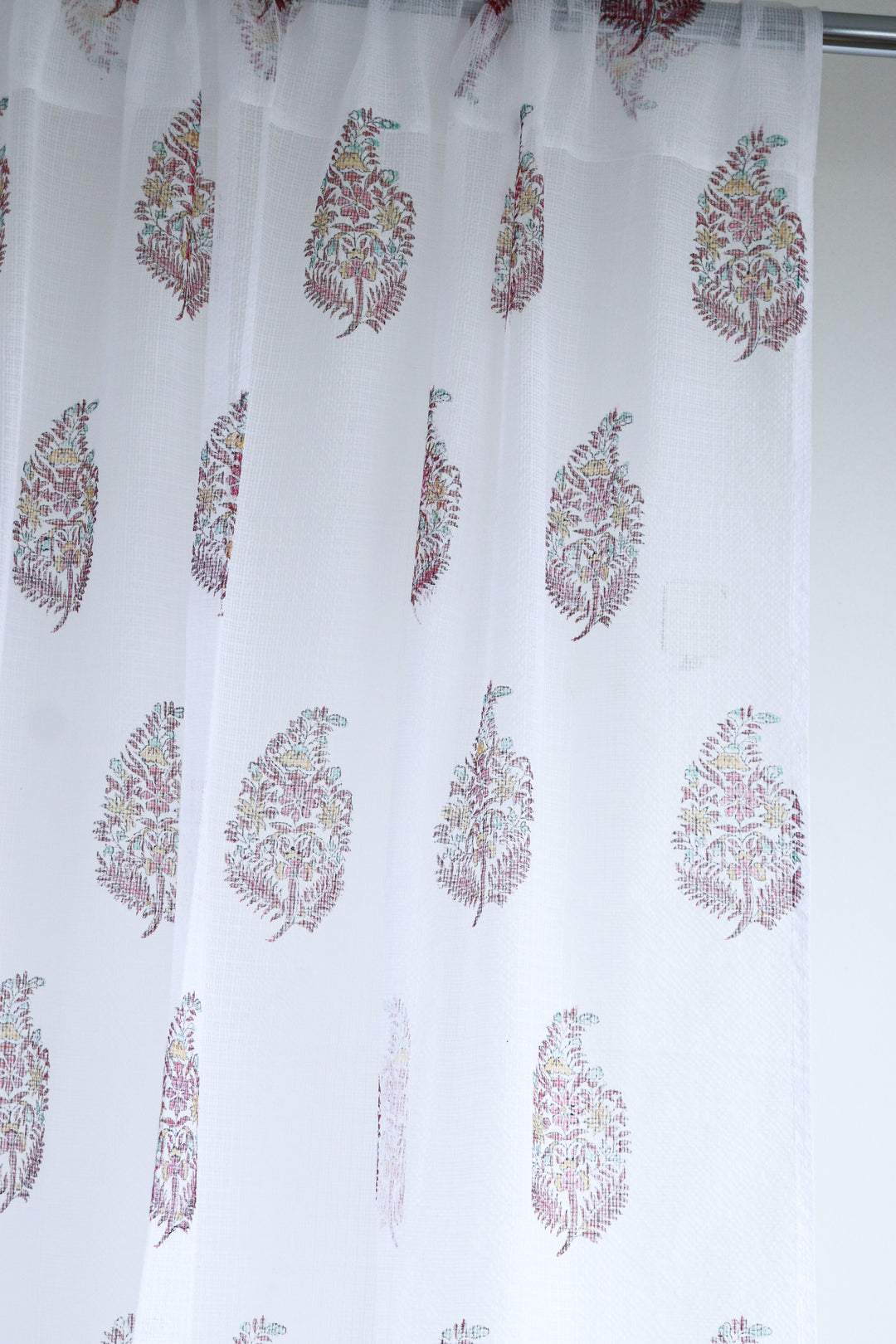 Colourful paisley boota block print sheer curtain in Kota cotton
