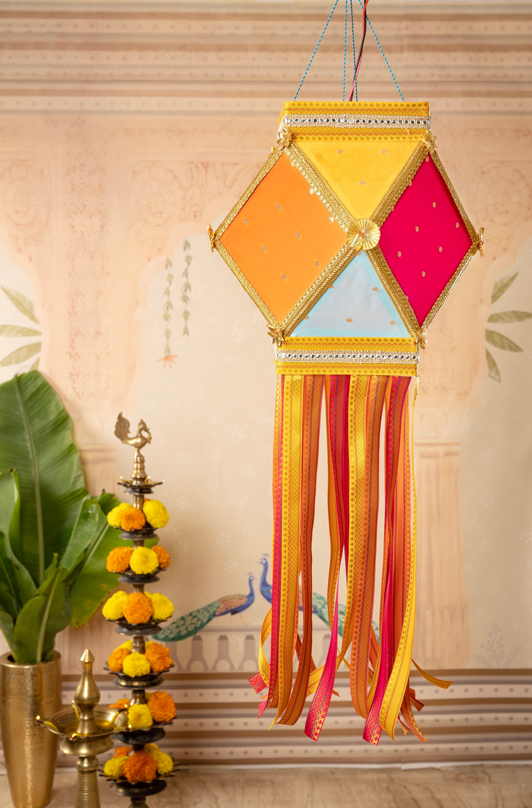 Pataka Fabric Diwali Kandil - Multicolour Silk Kandil