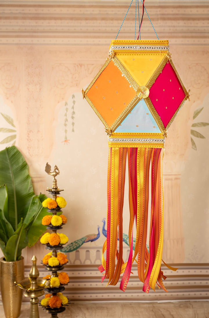 Pataka Fabric Diwali Kandil - Multicolour Silk Kandil