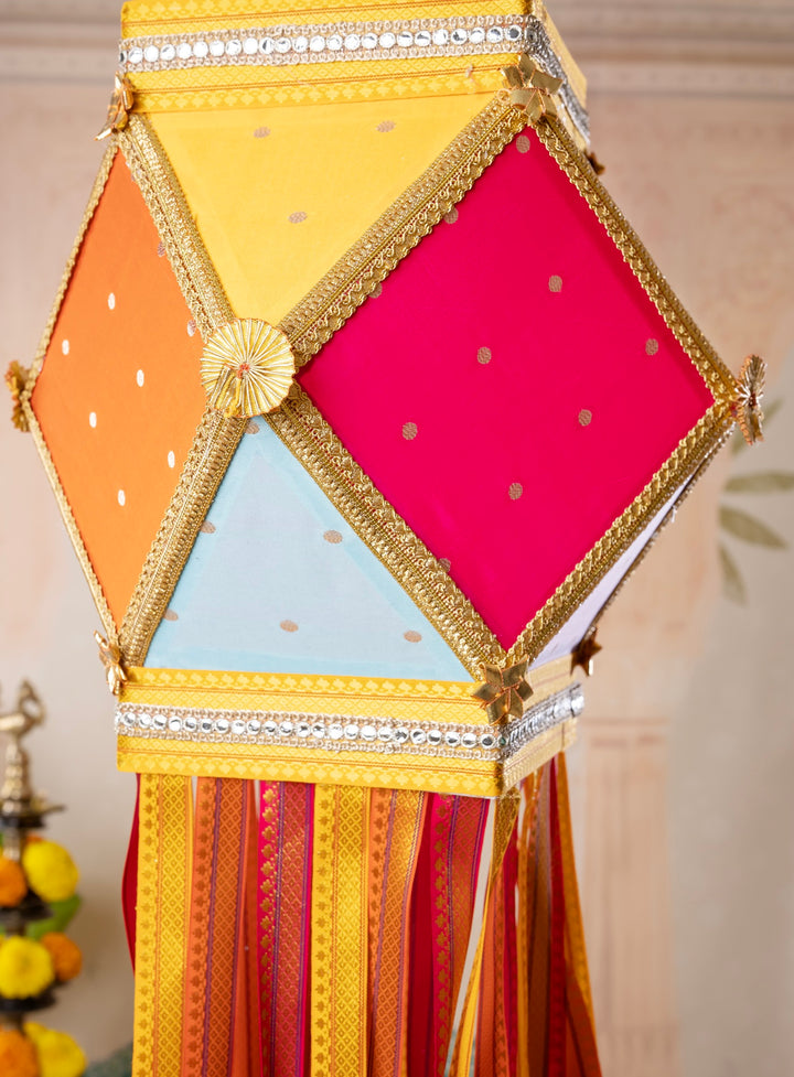 Pataka Fabric Diwali Kandil - Multicolour Silk Kandil