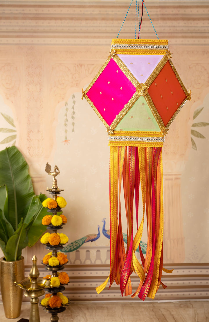 Pataka Fabric Diwali Kandil - Multicolour Silk Kandil