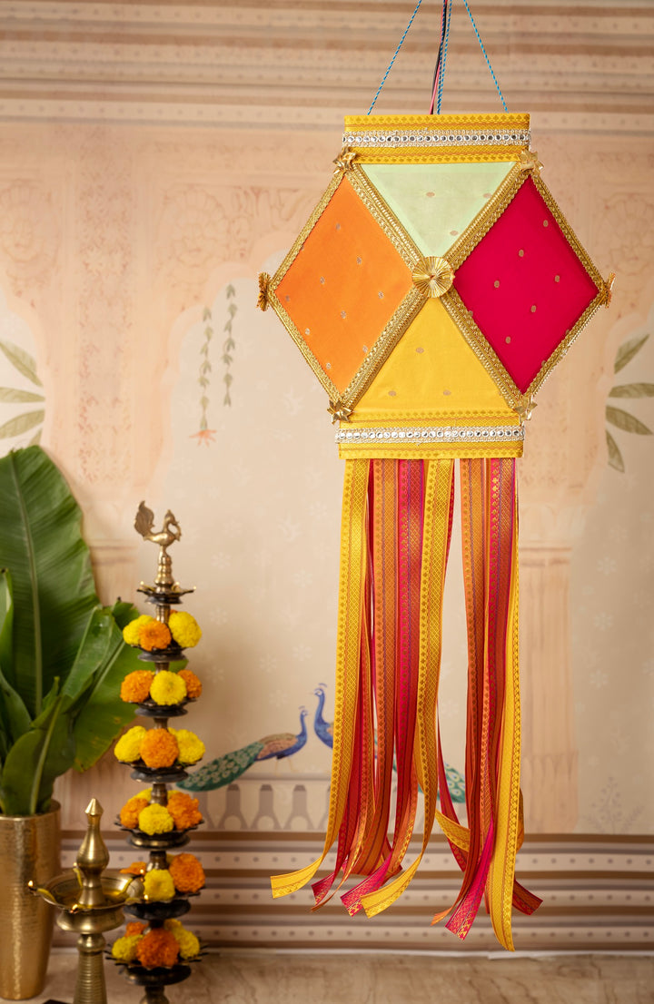 Pataka Fabric Diwali Kandil - Multicolour Silk Kandil