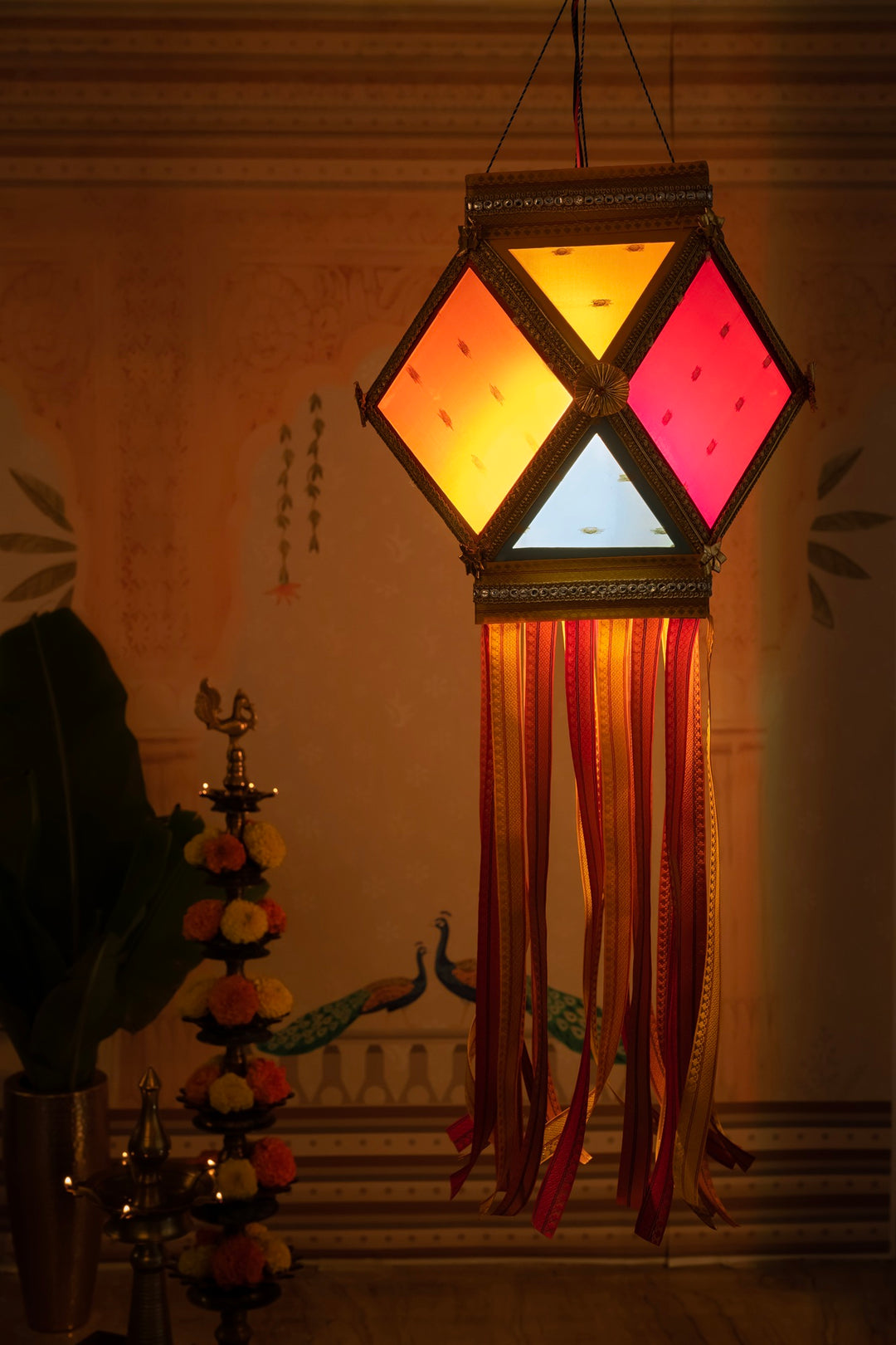 Pataka Fabric Diwali Kandil - Multicolour Silk Kandil