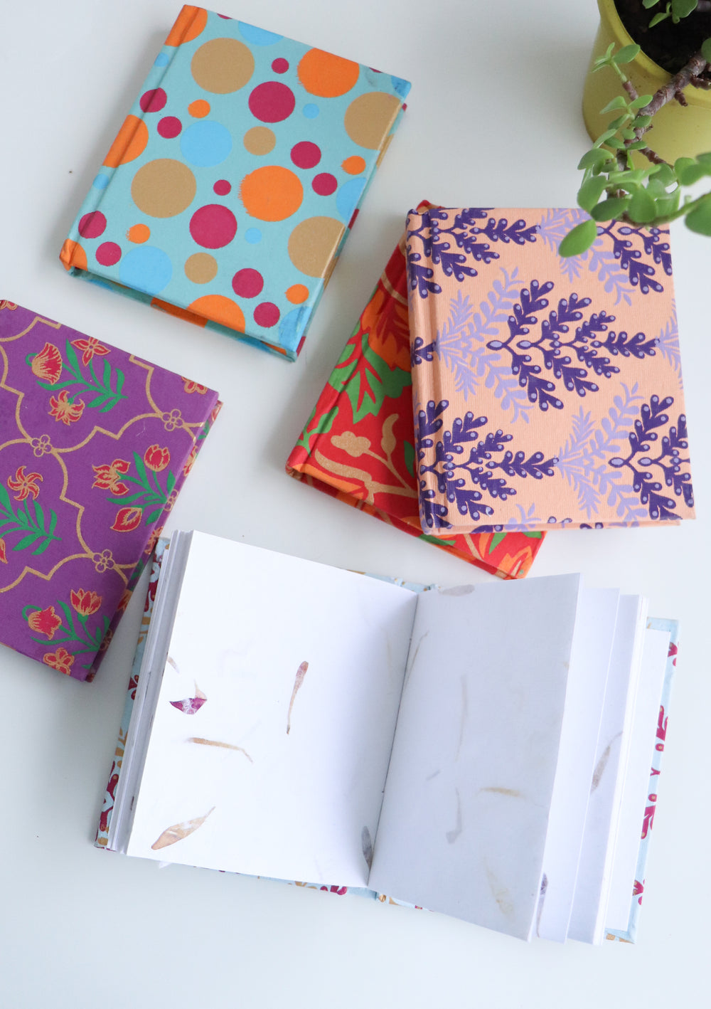 Assorted block print recycled paper notebooks in bulk
