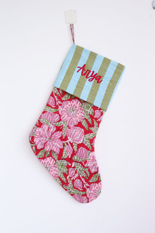 Handmade Christmas Stockings Block Print Cotton Kari by Kriti
