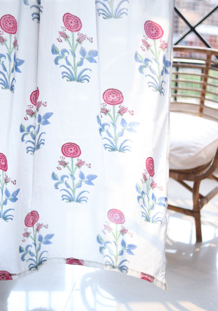 Red boota block print sheer curtain in mulmul cotton
