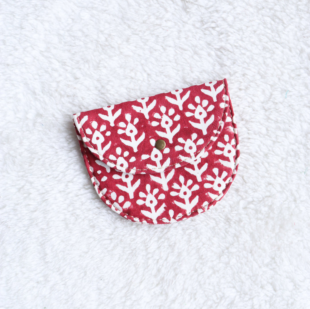 Block print fabric card and coin wallet with vegan leather in Jiva print
