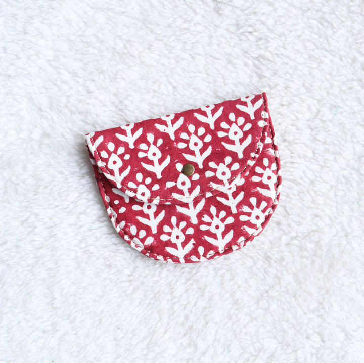 Block print fabric card and coin wallet with vegan leather in Jiva print
