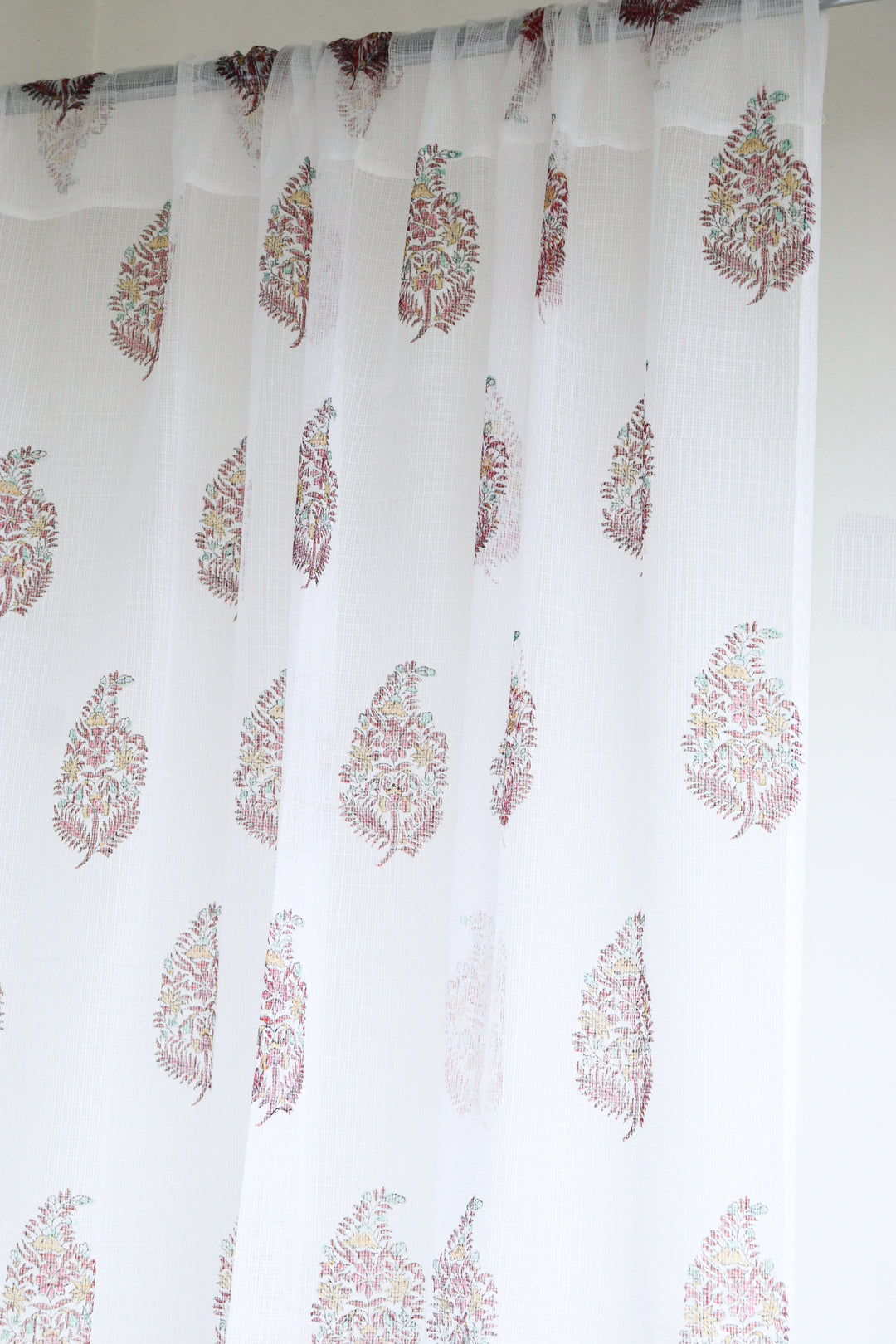 Colourful paisley boota block print sheer curtain in Kota cotton
