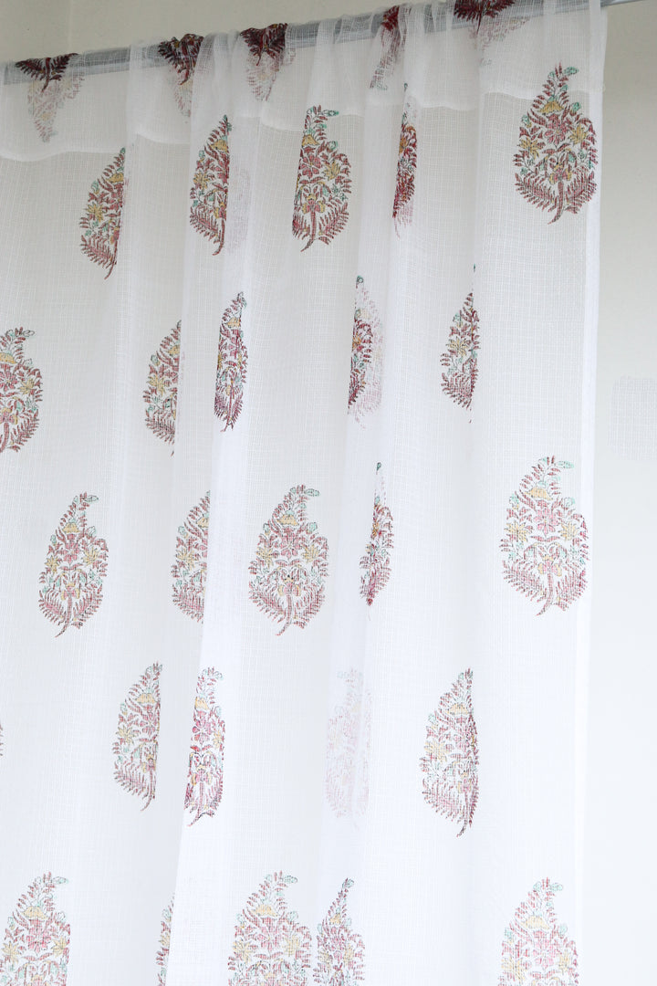 Colourful paisley boota block print sheer curtain in Kota cotton
