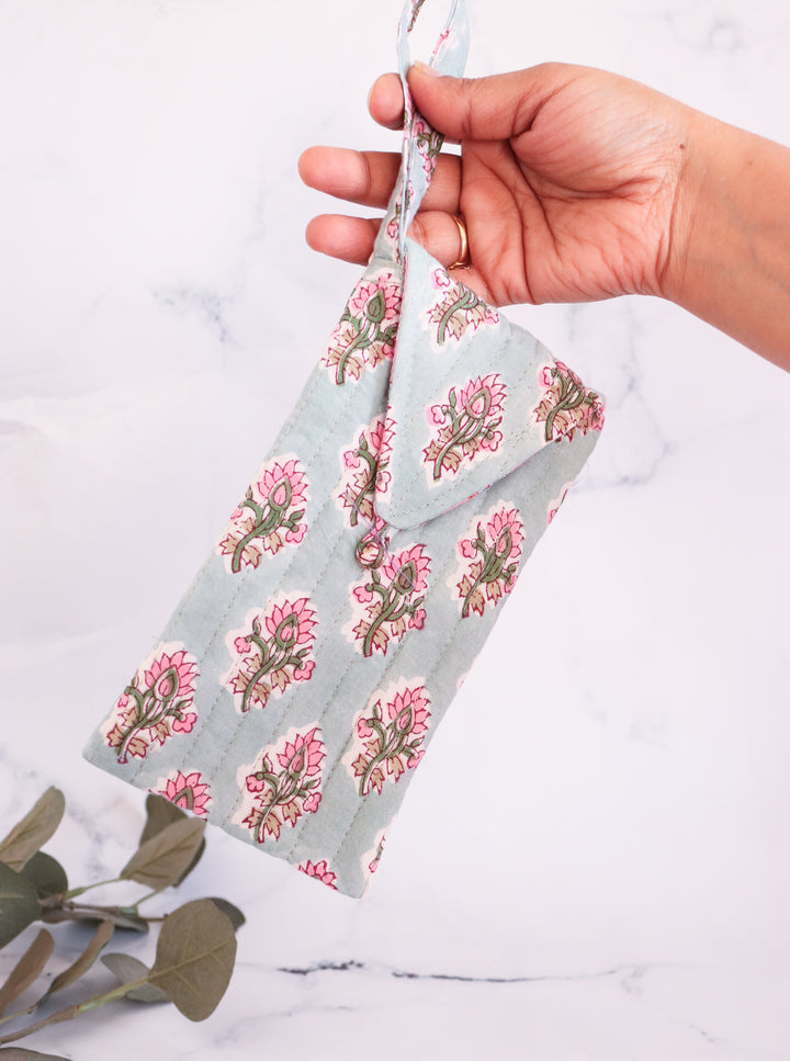 Assorted block print quilted sunglasses covers in bulk lot
