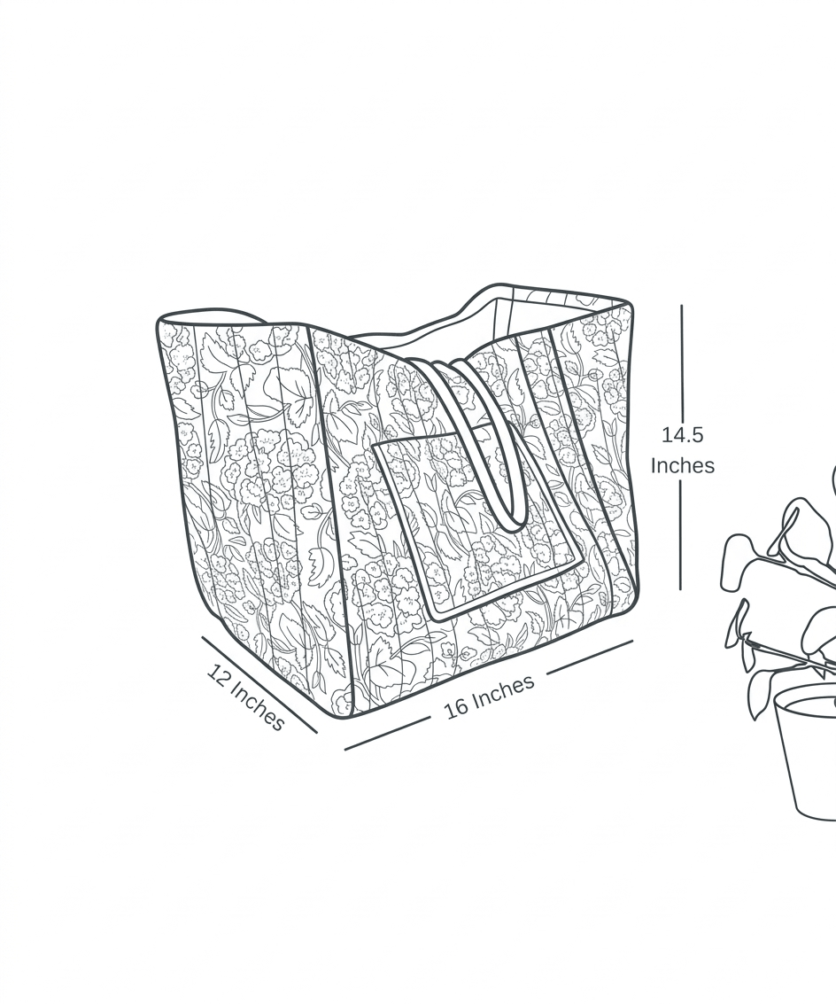 XL block print storage basket size chart showing dimensions