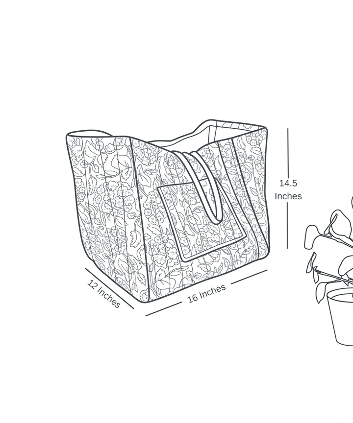 XL block print storage basket size chart showing dimensions