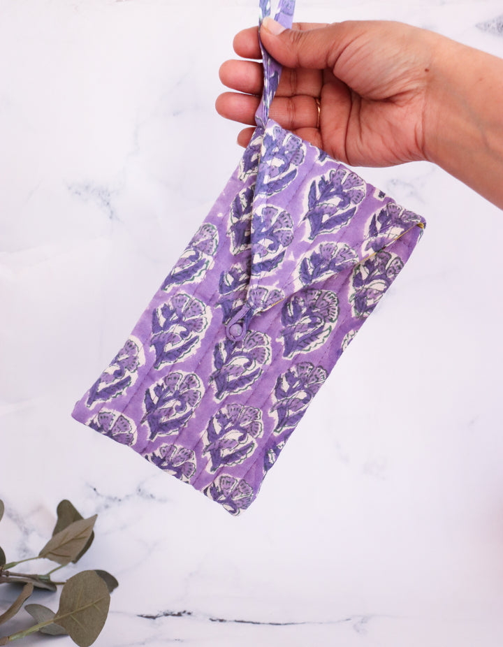 Assorted block print quilted sunglasses covers in bulk lot
