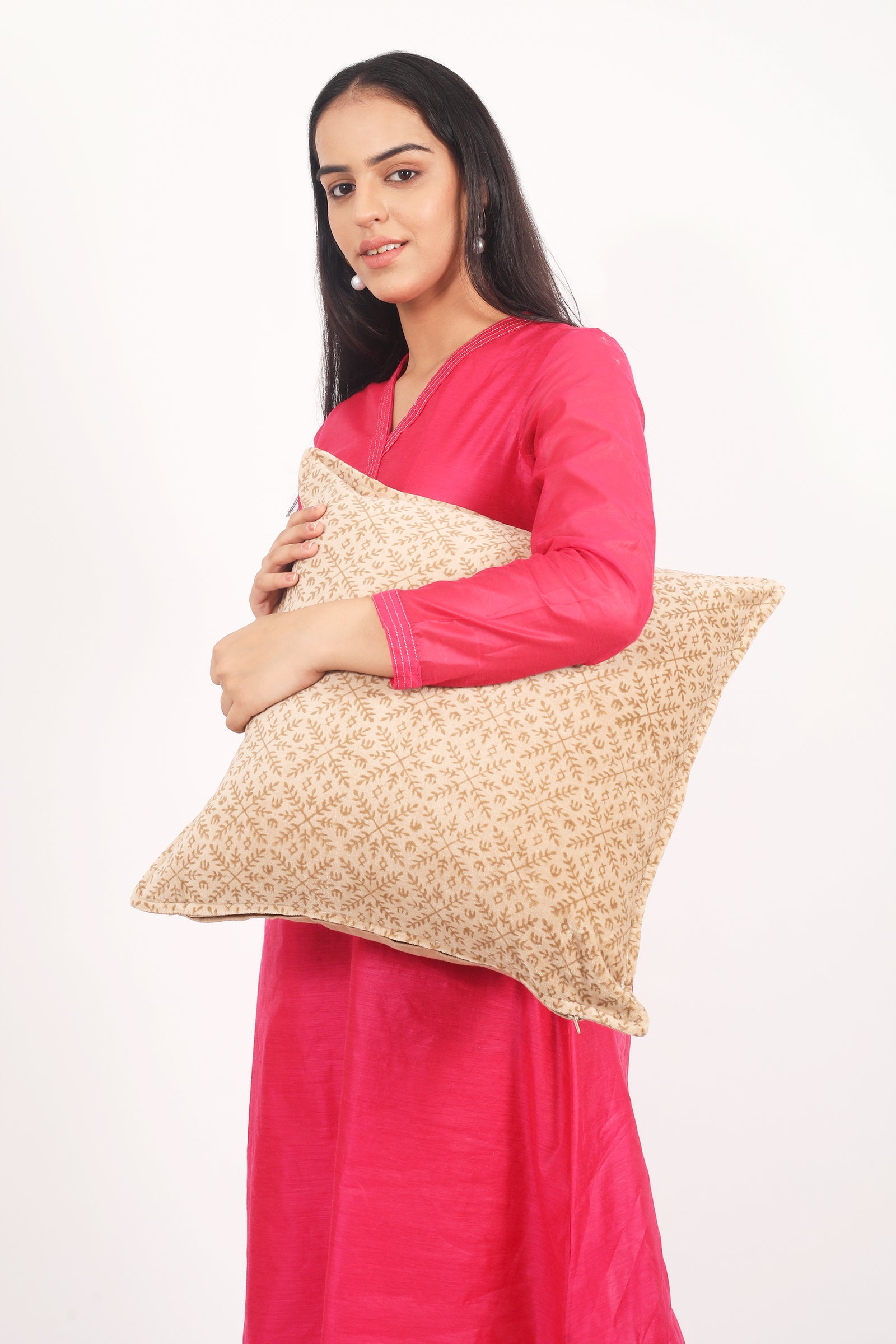 Block print cotton velvet cushion cover in Cashmere Dream warm tones
