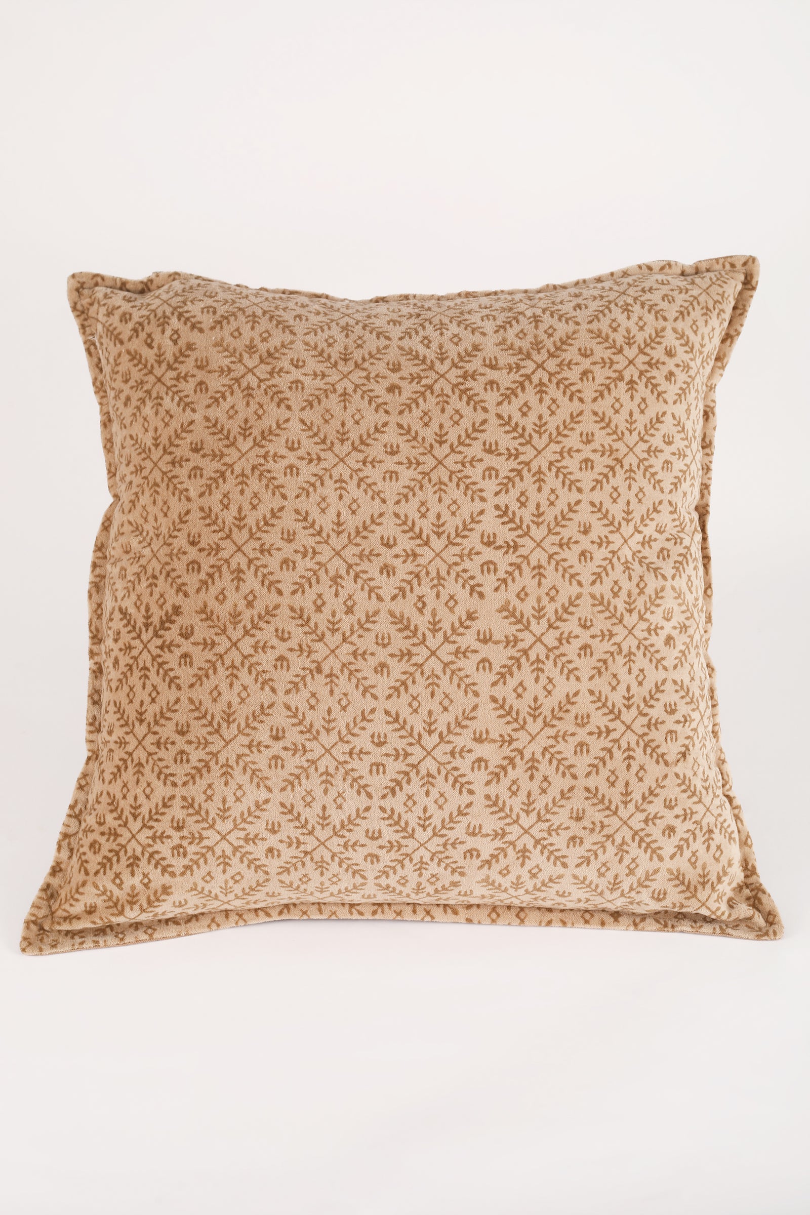 Block print cotton velvet cushion cover in Cashmere Dream warm tones
