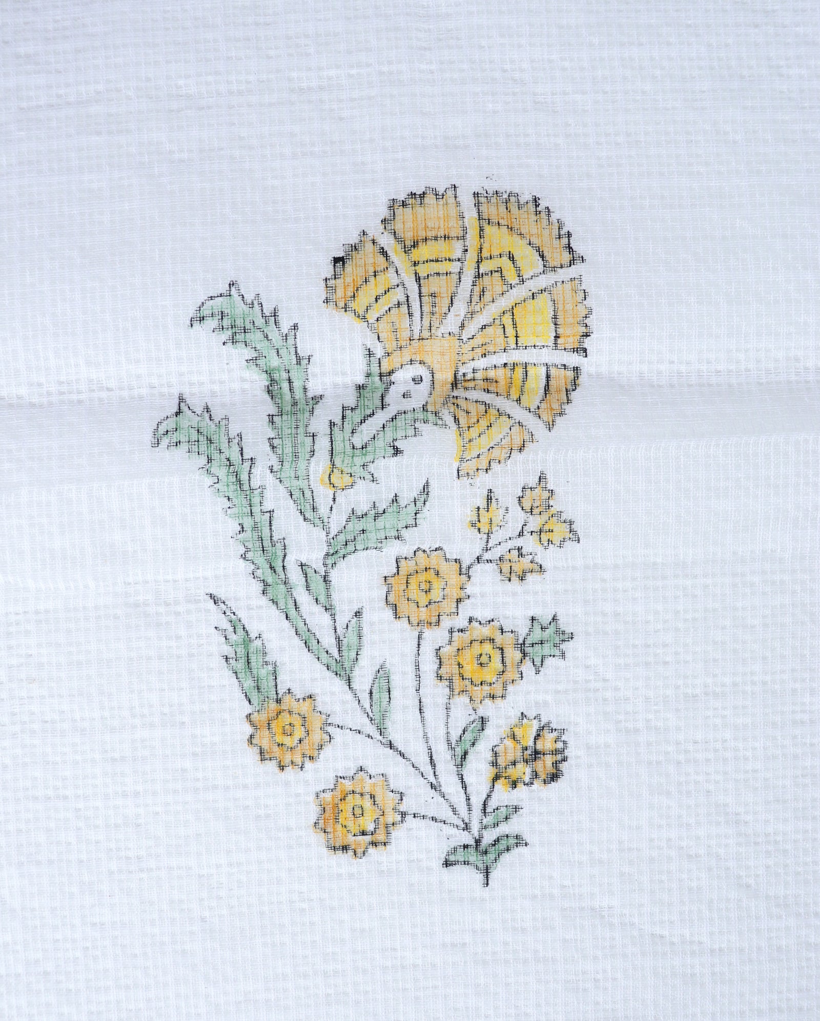 Yellow lily boota block print sheer curtain in Kota cotton
