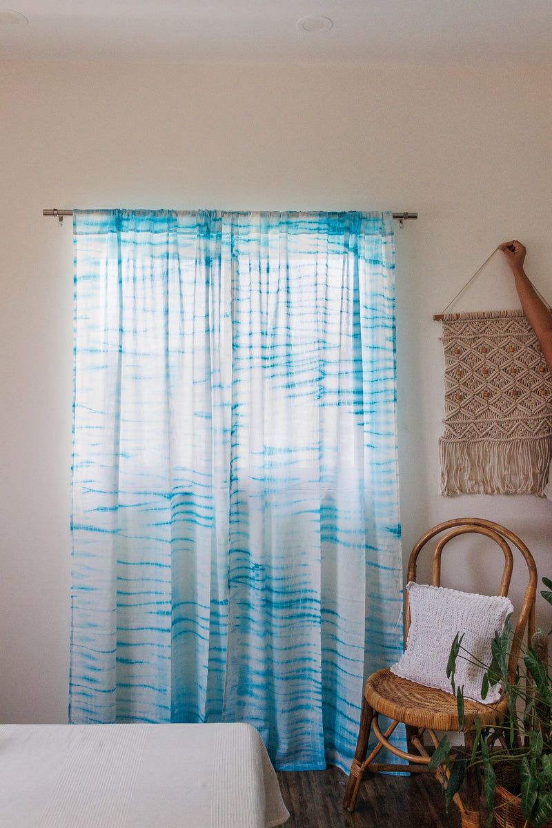 Turquoise shibori tie and dye curtains - sheer curtains - Sold individually - Ready to ship