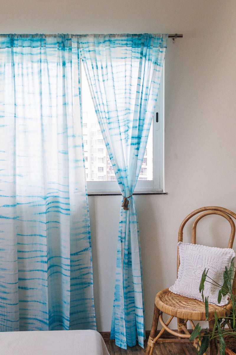 Turquoise shibori tie and dye curtains - sheer curtains - Sold individually - Ready to ship
