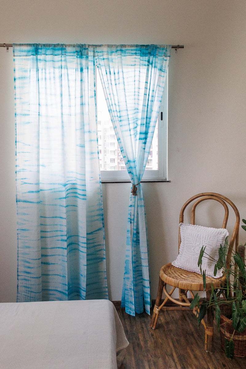 Turquoise shibori tie and dye curtains - sheer curtains - Sold individually - Ready to ship