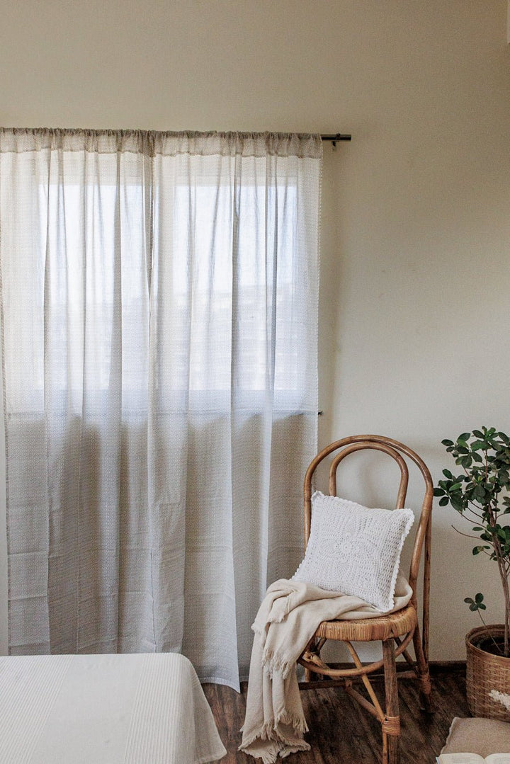Grey chevron sheer curtain - Modern sheer curtains - Rod pocket - lifestyle shot