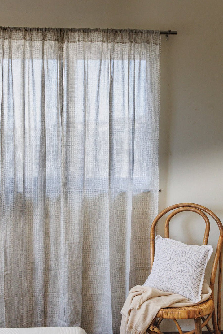 Grey chevron sheer curtain - Modern sheer curtains - Rod pocket - in use