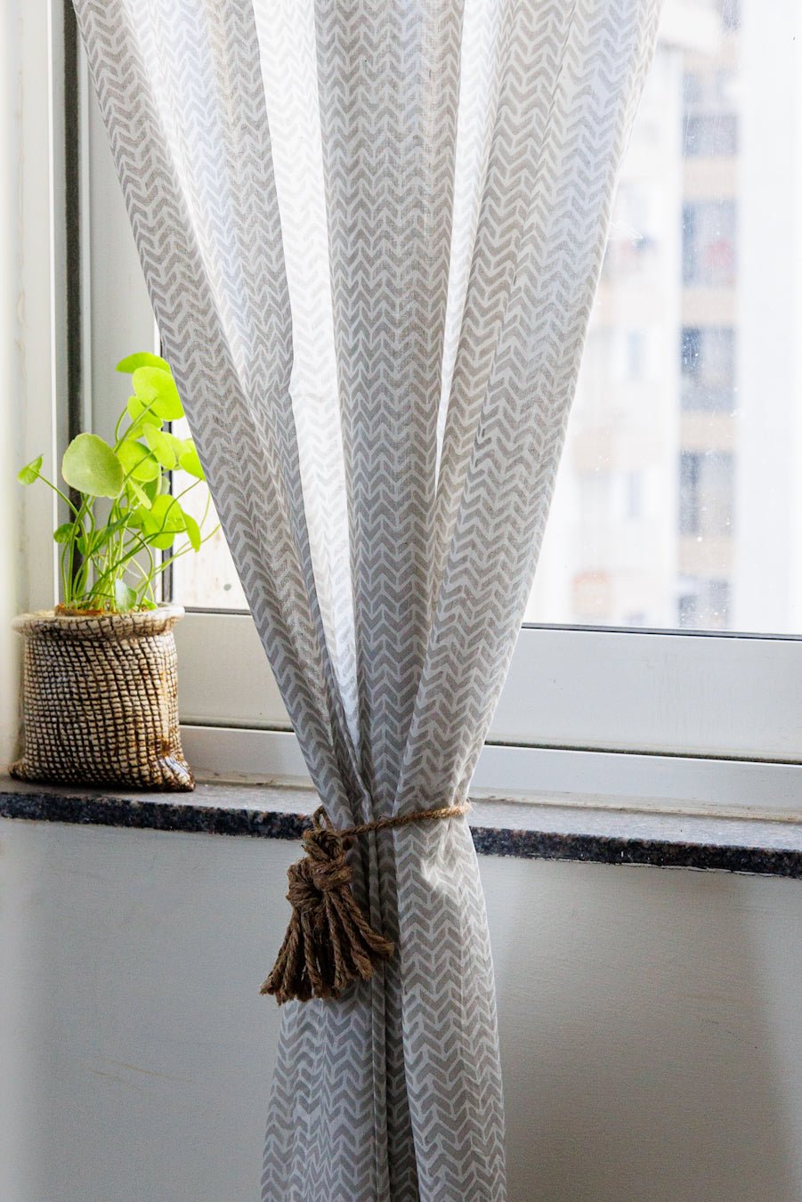 Grey chevron sheer curtain - Modern sheer curtains - Rod pocket - Curtains by Kari by Kriti