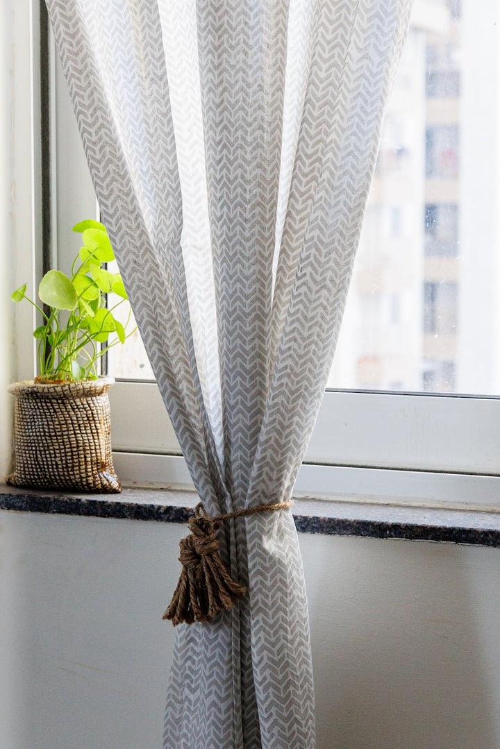 Grey chevron sheer curtain - Modern sheer curtains - Rod pocket - Curtains by Kari by Kriti